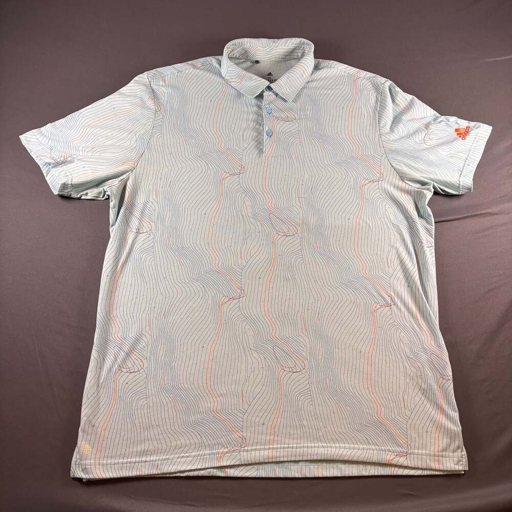 Adidas Course Map Topography Print Golf Polo Shirt, Men’s XL, Light Blue
